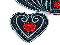 Galantéria - Nažehlovačka Srdce s kvietkom modré (NZ11) - 15233402_
