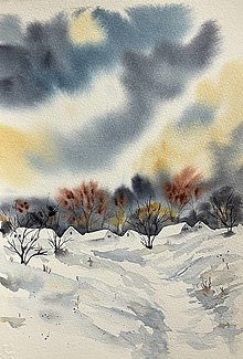 Obrazy - Originál akvarel Dedina pod snehom II - 15234788_