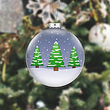 Dekorácie - Papierová laminovaná vianočná guľa sneží - stromčeky - 15234558_