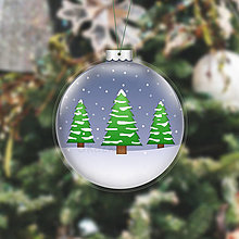 Dekorácie - Papierová laminovaná vianočná guľa sneží - stromčeky - 15234558_
