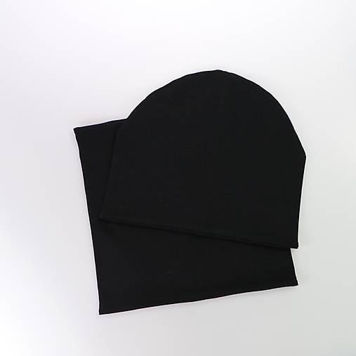 Čierna unisex úpletová čiapka, nákrčník alebo set