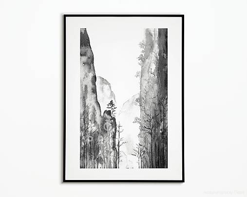 Plagát| akvarelové Skaly a les| 2