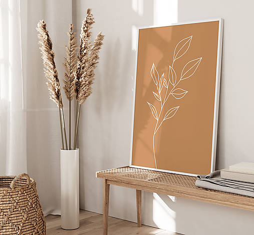 Grafika - Moderný art print na stenu - Boho listy škoricové - 15236294_