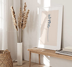 Grafika - Béžový minimalistický obraz - Modré lúčne kvety - 15238982_