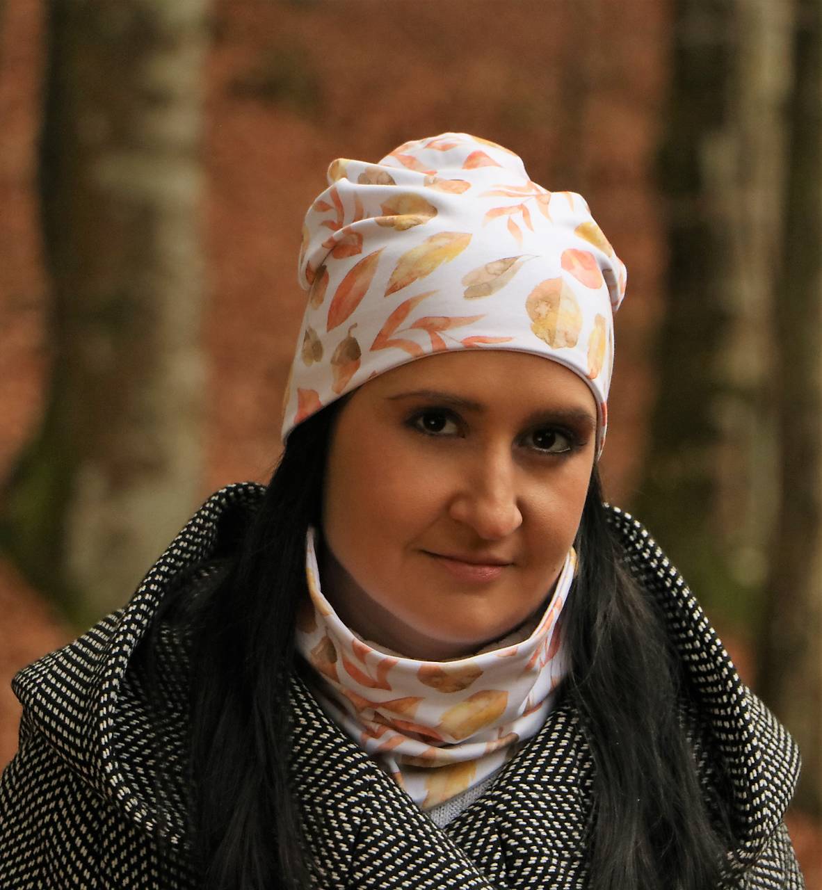 Listy úpletová čiapka, nákrčník alebo set