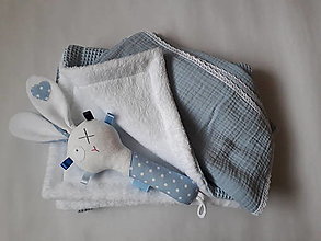 Detský textil - Detská obojstranná deka wafflovo-fleesová, horčicovo -biela (Modrá) - 15241587_