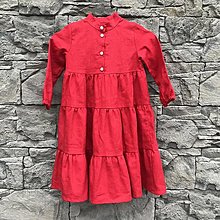 Detské oblečenie - Detské ľanové šaty s volánom a gombičkami - red dlhý rukáv - 15240368_