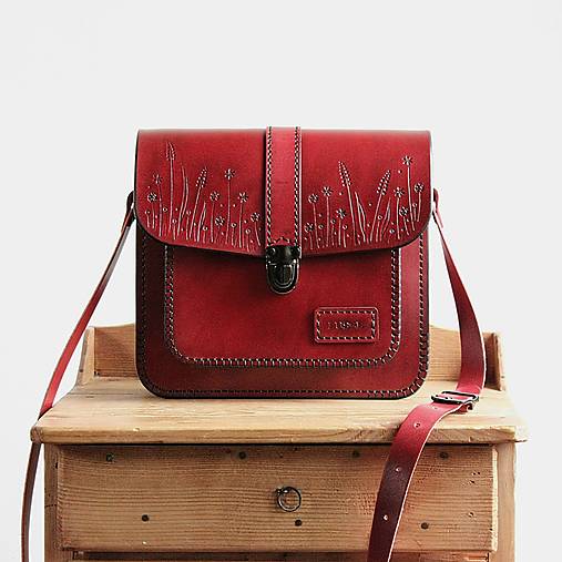  - Kožená kabelka Floral satchel *Antique Red* - 15240150_