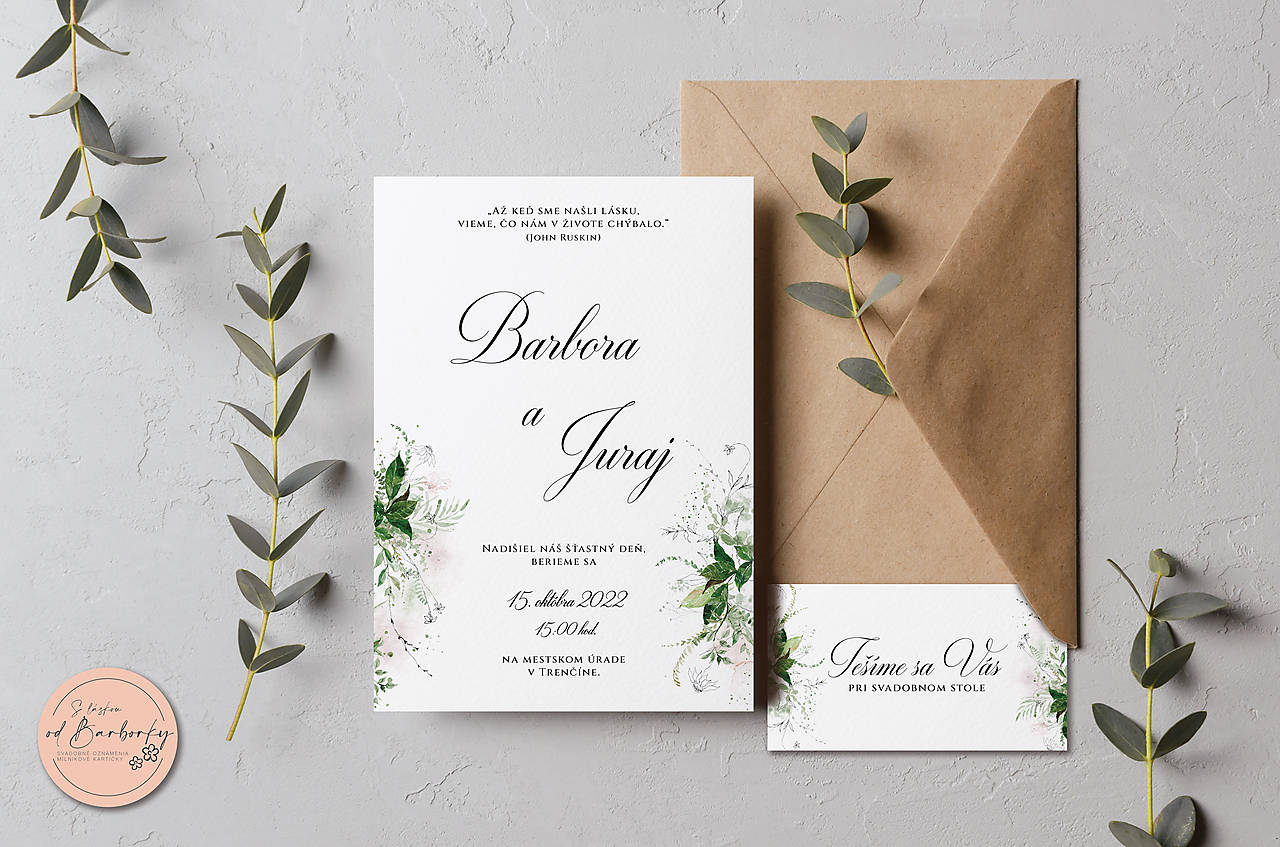 Svadobné oznámenie B#46 (Lepiaca etiketa na výslužku (vodeodolná))