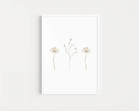 Grafika - Akvarelový art print na stenu - Jemné béžové kvety - 15239016_