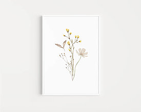 Grafika - Akvarelový obraz na stenu - Žlté lúčne kvety - 15239049_