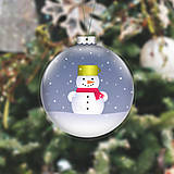 Papierová laminovaná vianočná guľa sneží - snehuliak