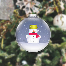Dekorácie - Papierová laminovaná vianočná guľa sneží - snehuliak - 15239603_