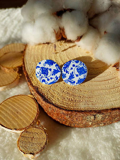 Náušnice - Modré folkové náušnice s potlačou FOLK II (20 mm) - 15244884_