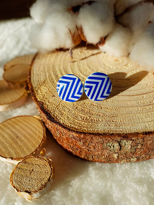 Náušnice - Pásikavé modrobiele náušnice ZIGZAG (15 mm) - 15244947_