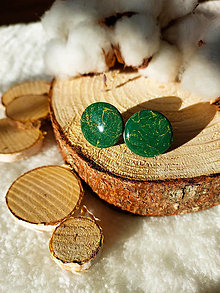 Náušnice - Zeleno zlaté napichovacie náušnice GREEN SPARKLE (Okrúhle (2 cm)) - 15243422_