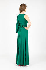 Šaty - MIESTNE DLHÉ LESKLÉ ŠATY S JEDNÝM RUKÁVOM LEA (ZELENÉ) - 15246227_