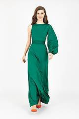 Šaty - MIESTNE DLHÉ LESKLÉ ŠATY S JEDNÝM RUKÁVOM LEA (ZELENÉ) - 15246232_