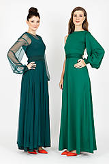 Šaty - MIESTNE DLHÉ LESKLÉ ŠATY S JEDNÝM RUKÁVOM LEA (ZELENÉ) - 15246234_