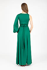 Šaty - MIESTNE DLHÉ LESKLÉ ŠATY S JEDNÝM RUKÁVOM LEA (ZELENÉ) - 15246236_