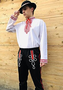 Pánske oblečenie - Pánsky folklórny komplet Jozef v červenom (čierne nohavice) - 15243000_