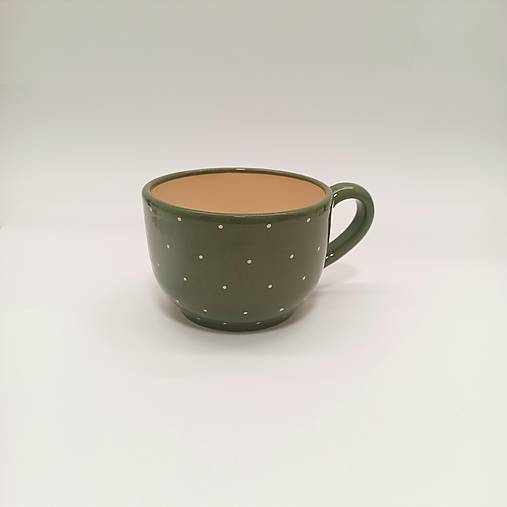 Šálka zelená s bodkami veľká široká