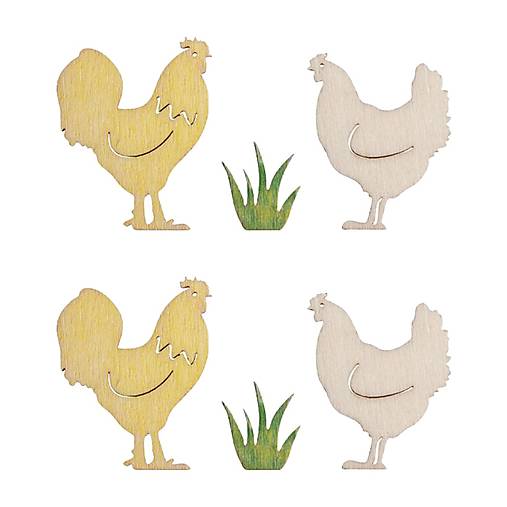 Polotovary - Drevený výrez 18 ks - Sliepočka a kohútik R56918000 - 15246360_