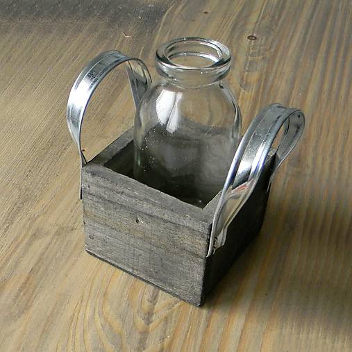 Polotovary - Drevená debnička /7x7cm/s fľaškou mlieka /10,5cm/ - 15246354_