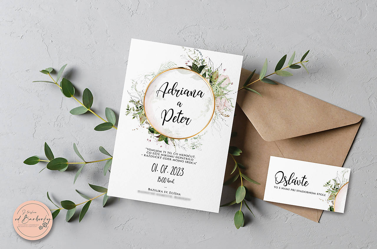 Svadobné oznámenie B#02 (Lepiaca etiketa na výslužku (vodeodolná))