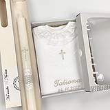 Detské oblečenie - Košieľka na krst k10 strieborná v darčekovom balení a sviečka na krst strieborný krížik so striebornou - 15249694_