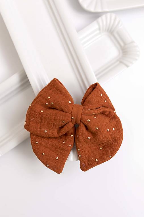 Ozdoby do vlasov - Mušelínová mašľa Ragazza (Tehlová) - 15251456_