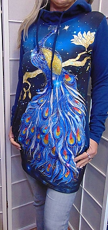 Mikiny - Dlouhá mikina s kapucí - páv S - XXL - 15253514_