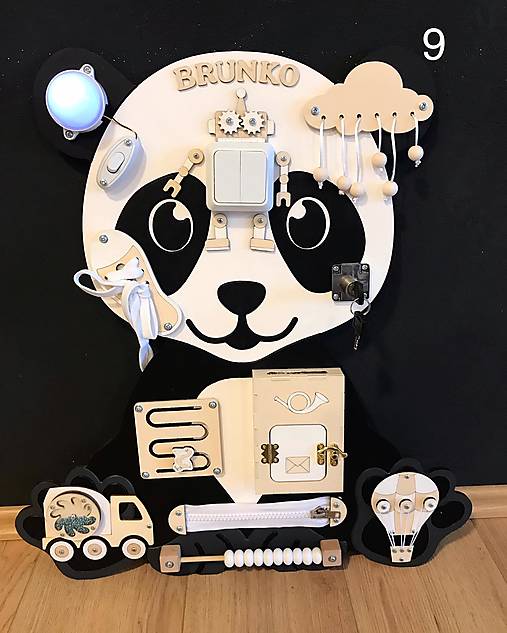 Hračky - Activity board drevena hracka PANDA (variant 9 bezove komponenty) - 15254222_