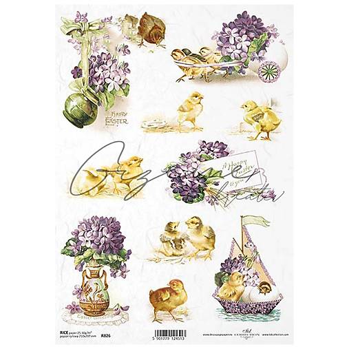 Papier - Ryžový papier A4 - KURIATKA A FIALKY R0826 - 15255414_