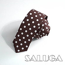Pánske doplnky - Pánska slim kravata - bodkovaná - hnedá - čokoládová na guľky - 15259141_