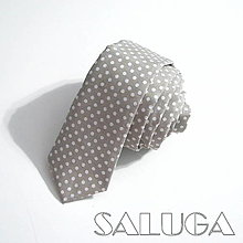 Pánske doplnky - Pánska slim kravata - bodkovaná - sivá - 15259151_