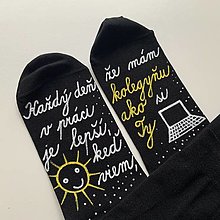 Ponožky, pančuchy, obuv - Maľované ponožky pre super KOLEGYŇU (čierne so slniečkom a počítačom)) - 15259100_