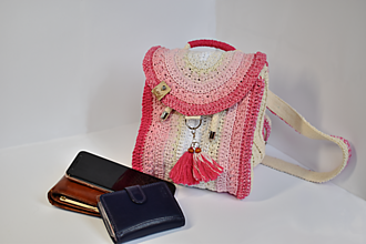 Batohy - Háčkovaný batoh Liana - ružový - 15258289_
