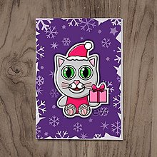 Papiernictvo - Vianočná pohľadnica roztomilé zverky (mačička) - 15261714_