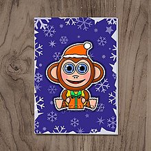 Papiernictvo - Vianočná pohľadnica roztomilé zverky (safari/džungľa) (opica) - 15261721_