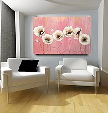Obrazy - Bielo-zlaté maky v ružovom 60x90 - 15263509_