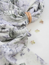 Šatky - Veľká, exkluzívna ľanová šatka s jemnou potlačou kvetín "Hortensia" - 15263521_