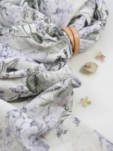 Šatky - Veľká, exkluzívna ľanová šatka s jemnou potlačou kvetín "Hortensia" - 15263522_