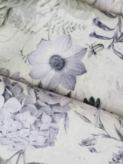 Veľká, exkluzívna ľanová šatka s jemnou potlačou kvetín "Hortensia"