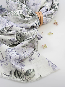 Šatky - Veľká, exkluzívna ľanová šatka s jemnou potlačou kvetín "Hortensia" - 15263515_