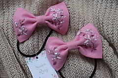 Ozdoby do vlasov - Vyšívané mašličky Ibištek ♡ (ružové kvety) - 15265033_