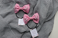 Ozdoby do vlasov - Vyšívané mašličky Ibištek ♡ (ružové kvety) - 15265034_