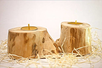 Sviečky - Sada dvoch sviečok v svietniku z borovice - 15265146_