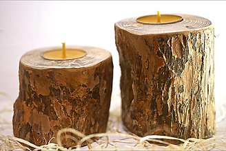 Darčeky pre svadobčanov - Sada sviečok s borovicovými svietnikmi - 15265163_