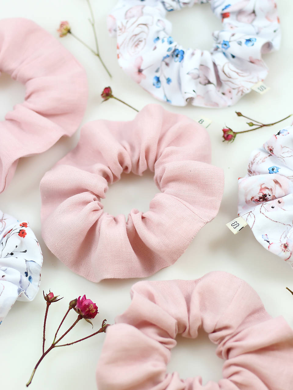 Scrunchie do vlasov, gumičky do vlasov, ľanové gumičky "Blumky"
